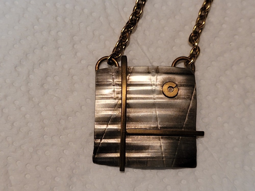 Vintage Mixed Metals Geometric Square Modern Art Style Necklace
