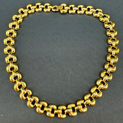 Vintage Chunky Chain Necklace Puffy Link Gold Tone 17″ Fold Over Clasp 1980s 90s