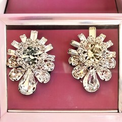 Rhinestone Earrings Clip On Large Clear Statement Vintage Glamorous Designer