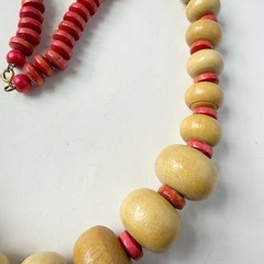 Vintage Chunky Rondelle Wooden Beaded Necklace 24 1/2”