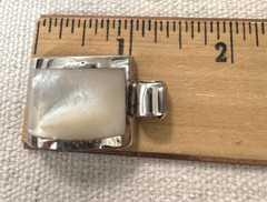 Vintage Modernist Sterling Silver Inlaid Flush Set Mother of Pearl Gem Pendant