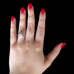 Vintage Ring Set Diamonds 10k White Gold Engagement Ring Wedding Band Retro Gift