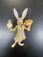 Kirks Folly Alice In Wonderland Folly White Rabbit Pin Brooch 3″ Enamel Crystal