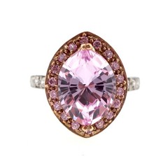 Fabulous 14k Solid Rose and White Gold Natural Kunzite and Diamond Ring Sz 8