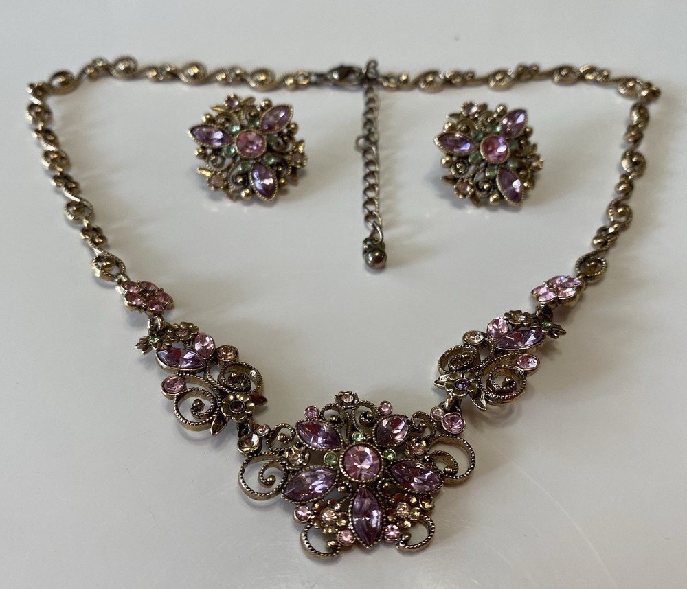 Vintage Estate Necklace & Earring Set Costume Jewelry 15” & 3” Extender – VTG