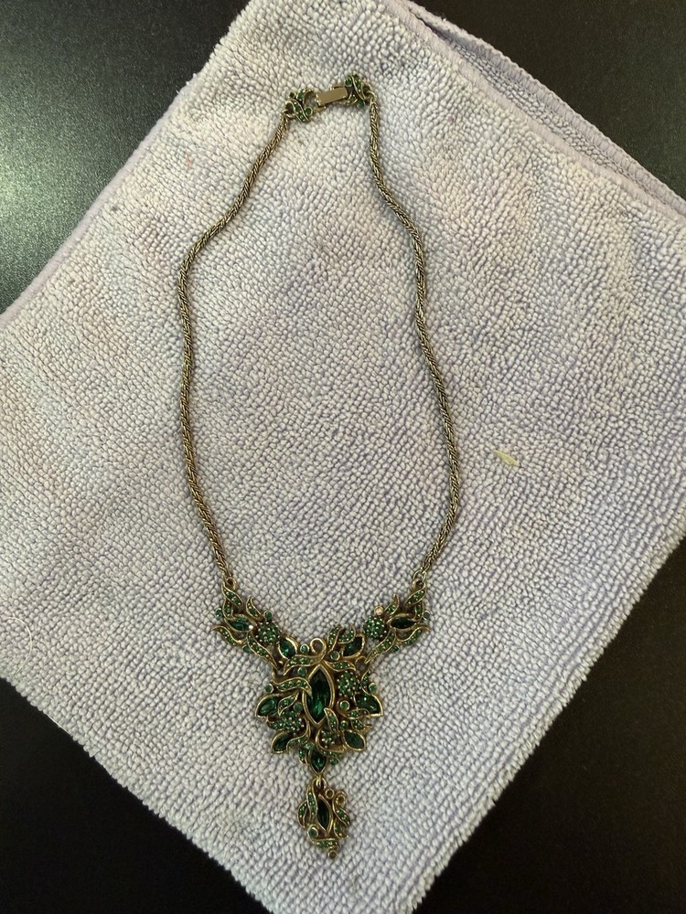 Vintage Hollycraft Copr. 1950 Necklace Emerald Green Rhinestone
