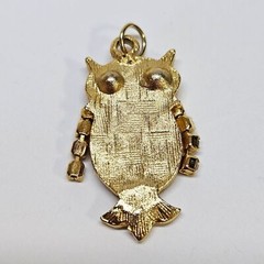 VINTAGE Gold-Tone Rhinestone Articulated Owl Bird Pendant Charm