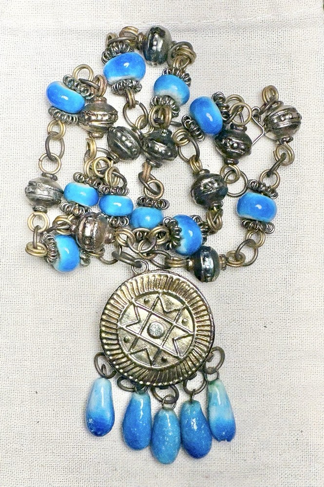 Vintage Bohemian Moroccan Berber Necklace 8-Point Star Medallion Estate
