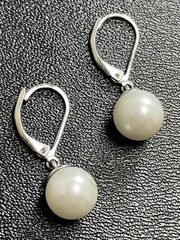 Vintage 1.1” Faux Pearl Beaded Silver Tone Metal Hinged Dangle Earrings