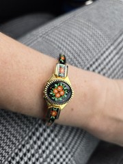Vintage JAI 17 Jewels Peek A Boo Watch Elegant Floral Black Gold Swiss Made