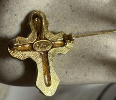Jay Strongwater Swarovski Goldtone Crystal Faux Pearl Cross Brooch Pin