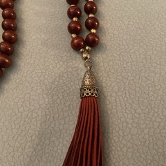 Wood Bead Red Leather Tassel Pendant Necklace