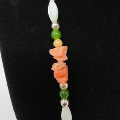 Vintage Beaded Necklace Shell Faux Pearl Orange Stone Chip Twist Clasp 18 Inch