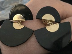 Art Deco Onyx Carnelian Earrings Big Pin Set