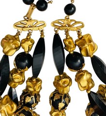 VTG DEAUVILLE LUCITE BLACK GOLD TRIPLE STRAND BEADS METAL SIGNED NECKLACE 12-14”