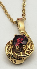 Vintage Red Cubic Zirconia Pendant Necklace Gold Tone 18″