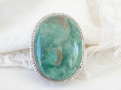 Vintage Huge Sterling Silver 925 Green Turquoise Looking Statement Ring Size 5