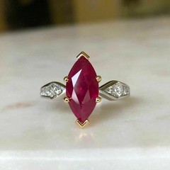 Art Deco Style Marquise Ruby Lab Created Diamond Wedding 14K White Gold FN Ring