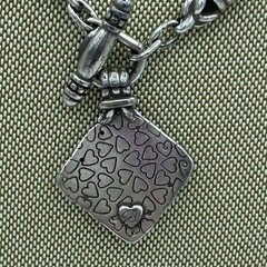 BRIGHTON Vintage Silver Necklace With Square Drop And Elegant Barrel Motif