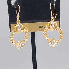 Vintage Monet Rhinestone Pierced Earrings Gold Plated Dangle 1.5″