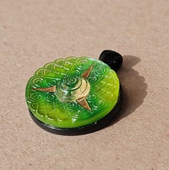 EvezBeadz Unique 1900 Antique Spiral Green Czech Pressed Glass Button Pendant