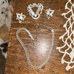 Vtg Gorgeous B. David Rhinestone Necklace Brooch & Screw Back Earrings
