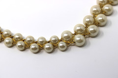 Vintage Graduated Pearl Necklace w/ Gold Vein – 23–24” Layered Rows