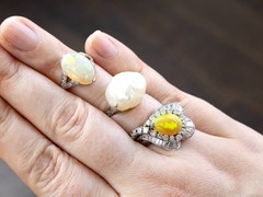 Vintage 1.48Ct Opal and 3.03Ct Diamond Platinum Ring Circa 1945