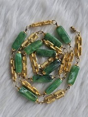 Vintage Asian Export Green Faux Jade Lucite Long Necklace Geometric Links 36.5″