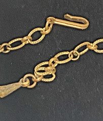 Vintage Signed Karu Yellow & Brown RS Gold Tone Etched Link Necklace & Bracelet