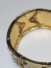 Vintage Wide Cuff Cloisonné Bracelet Ornate Enamel Rhinestone Gold-tone Jewelry