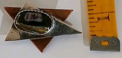 Vtg Mid Century Brutalist Copper Silver Art Dichroic Glass Star Brooch Pin