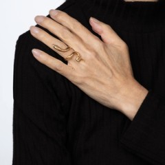 Vintage Elongated Snake Ring Sz 5 14k Yellow Gold Emerald Eyes Serpent Jewelry
