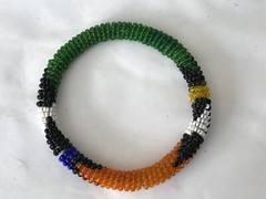 Southwestern Green Yellow Black White Orange Blue Bead Beaded Bangle Bracelet