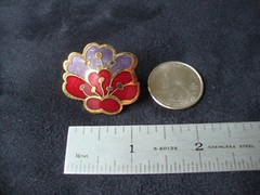 Vintage Cherry Blossom Cloisonne Purple & Red Enamel Gold Tone Scarf Clip