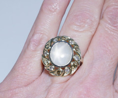 Antique 14K Yellow Gold WHITE STAR SAPPHIRE Ring w/ Yellow & Gold Diamonds $8000