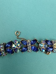Signed Star AB & Sapphire Blue Rhinestone Bracelet Snap Close & Safety Chain