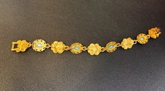 Vintage ART Gold Tone Turquoise Cabochon Link Bracelet 7.5” Signed