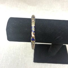 Vintage Cloisonne Bangle Bracelet Blue, Gold, Green, and Red Floral print