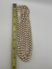 Retro 56 Inch LONG Hand Knotted Champagne Faux Pearl Made In Japan Necklace