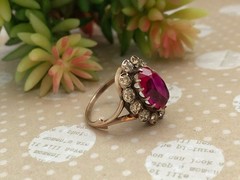 Estate Vintage Soviet Jewelry Ring Ruby Gilt Sterling Silver 875 USSR Size 6