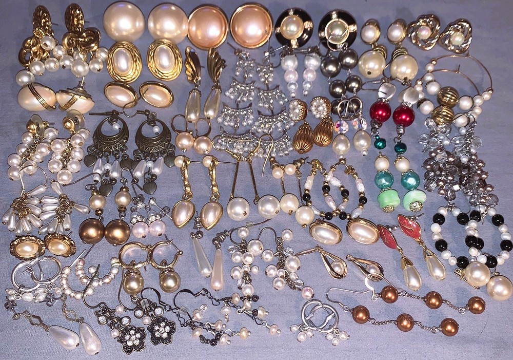 Great Lot 45 pair Vintage & Some Modern Faux Pearl Decorated Pierced Earrings