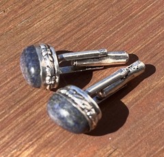 Denim Lapis 925 Cufflinks Sterling Silver Bullet Back Royal Blue 10g Vintage