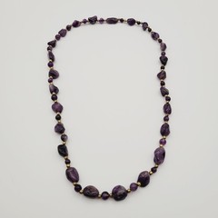 Vintage Amethyst Beaded Necklace Purple 24″ Brass Spacer Beads Natural Nuggets