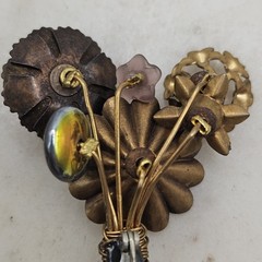 Vintage Repurposed Floral Bouquet Brooch Mixed Metal Lampwork Bead OOAK Handmade