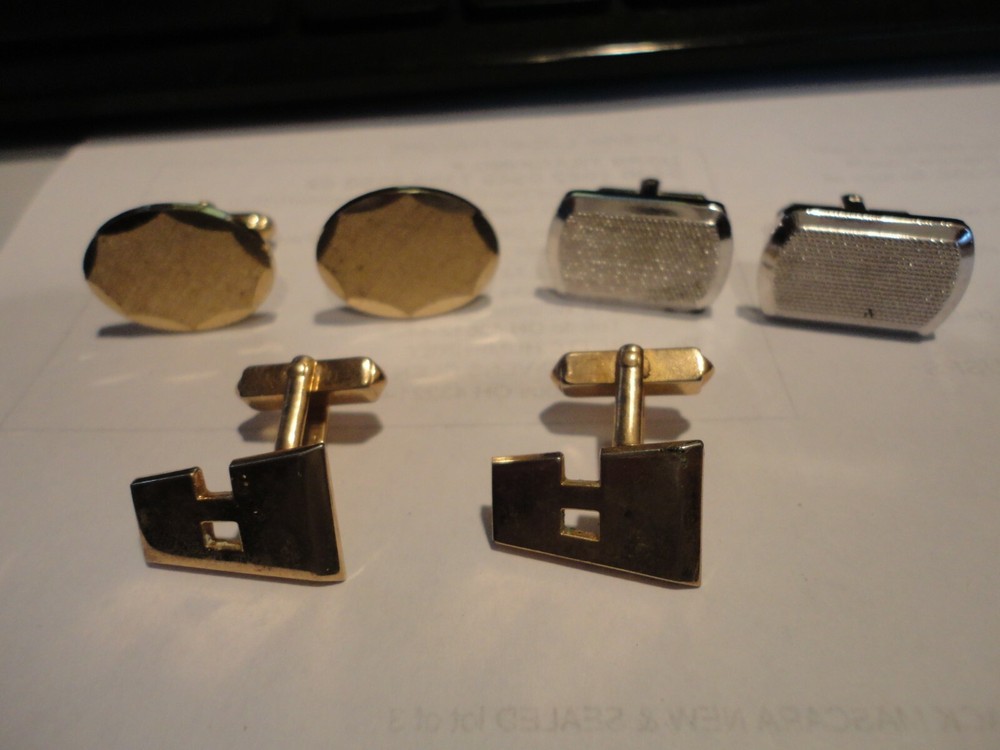3 sets HICKOK silvertone ANSON SWANK goldtone cuff links approx.1″ wide vtg