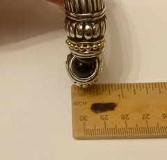 Vintage Silver Tone & Gold Tone Bracelet Black Onyx Striped Hinged Cuff