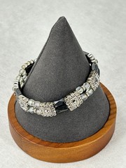 Silver Tone Stretch Bracelet Hematite Faceted Clear Crystal Bead Sparkle
