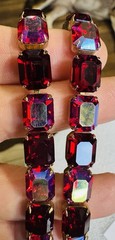 Glamorous Vintage Kramer Of NY Red & AB Rhinestone Gold Tone Bracelet 7” Signed