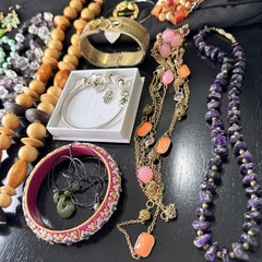 Vintage Jewelry Lot Mixed Necklaces Bracelets Rings Jade Amethyst Statement